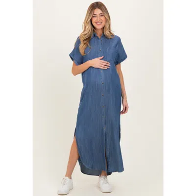 Pinkblush Chambray Button Down Shirt Dress In Blue