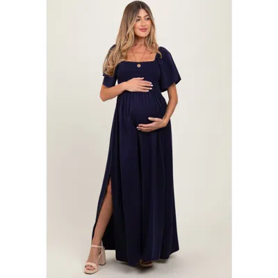 Pinkblush Chambray Smocked Maxi Dress In Black