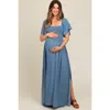 Pinkblush Chambray Smocked Maxi Dress In Blue