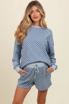 Pinkblush Checkered Plaid Pullover Shorts Set In Blue