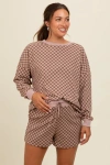 Pinkblush Checkered Plaid Pullover Shorts Set In Brown