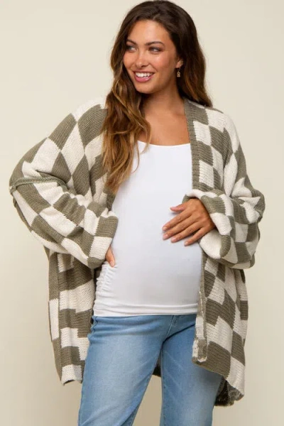 Pinkblush Checkered Print Oversized Cardigan In Green