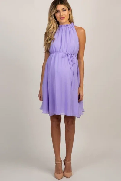 Pinkblush Chiffon High Neck Dress In Purple