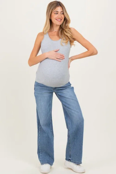 Pinkblush Classic Medium Wash Wide Leg Maternity Jeans In Blue