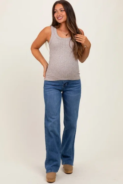 Pinkblush Classic Wash Wide Leg Maternity Jeans In Blue