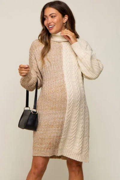 Pinkblush Color Blocked Turtleneck Sweater Dress In Neutral