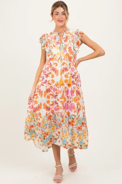 Pinkblush Colorblock Floral Tassel Front Tie Dress In Multi