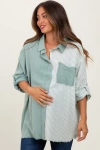 Pinkblush Colorblock Stripe Oversized Button Down In Blue