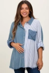 Pinkblush Colorblock Stripe Oversized Button Down In Blue