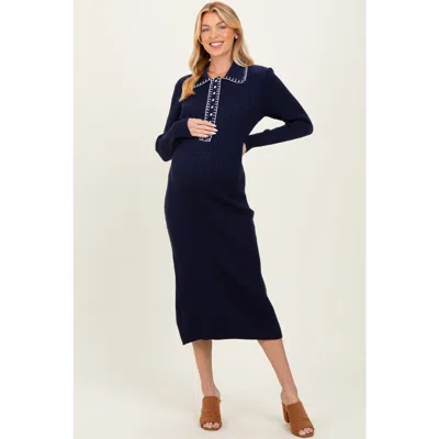 Pinkblush Contrast Stitch Midi Sweater Dress In Blue