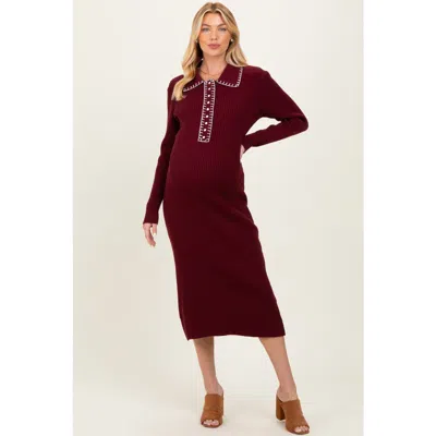 Pinkblush Contrast Stitch Midi Sweater Dress In Burgundy