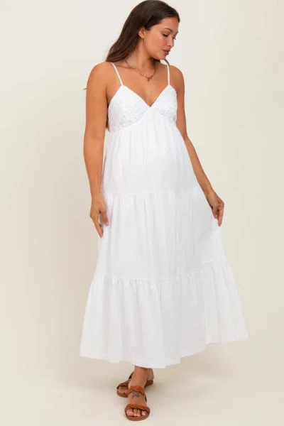 Pinkblush Crochet Flare Smocked Maxi Dress In White