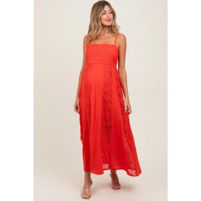 Pinkblush Crochet Lace Paneled Maxi Dress In Red