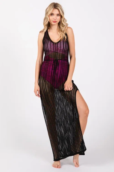 Pinkblush Crochet V-neck Side Slit Cover Up In Black