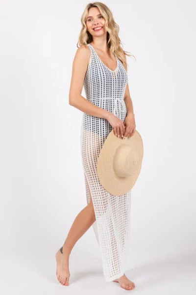 Pinkblush Crochet V-neck Side Slit Cover Up In White