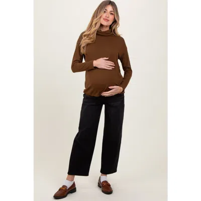 Pinkblush Cropped Wide Leg Maternity Jeans In Brown