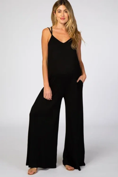 Pinkblush Cross Back Wide Leg Jumpsuit In Black