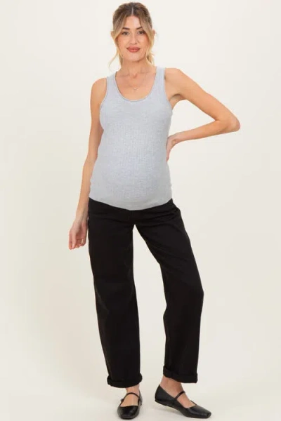 Pinkblush Cuffed Ankle Barrel Leg Maternity Jeans In Gray