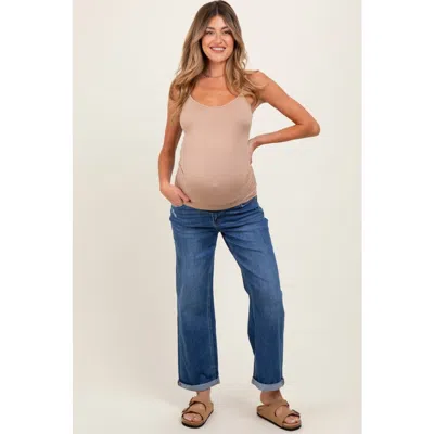 Pinkblush Cuffed Hem Wide Leg Cropped Maternity Jeans In Blue