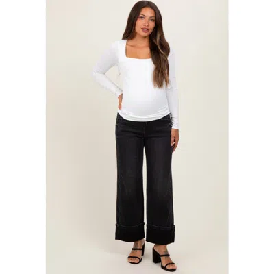 Pinkblush Cuffed Relaxed Wide Leg Maternity Jeans In Black