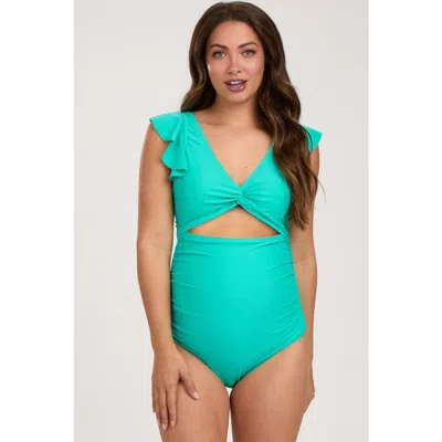 Pinkblush Cutout Flutter One Piece Swimsuit In Aqua