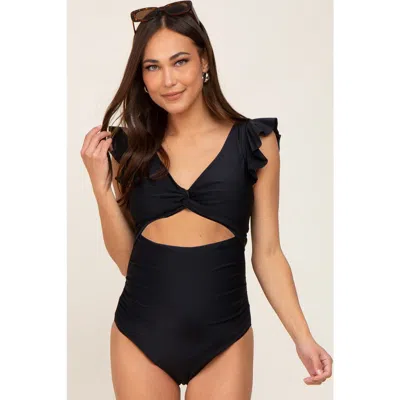 Pinkblush Cutout Flutter One Piece Swimsuit In Black