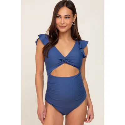 Pinkblush Cutout Flutter One Piece Swimsuit In Blue