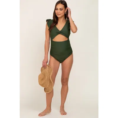 Pinkblush Cutout Flutter One Piece Swimsuit In Green