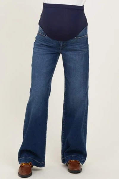 Pinkblush Dark Wash Wide Leg Maternity Jeans In Blue