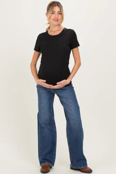 Pinkblush Dark Wash Wide Leg Maternity Jeans In Blue