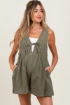 Pinkblush Deep V-neck Pleated Front Tie Sleeveless Romper In Green