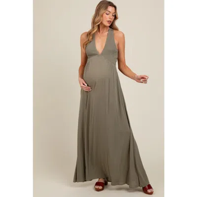 Pinkblush Deep V-neck Cross Back Maxi Dress In Green