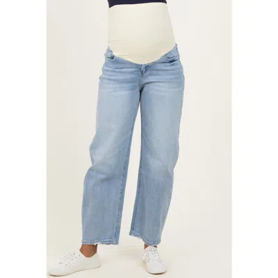 Pinkblush Distressed Barrel Leg Maternity Jeans In Blue