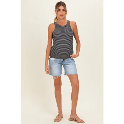 Pinkblush Distressed Frayed Hem Midi Maternity Jean Shorts In Light Blue