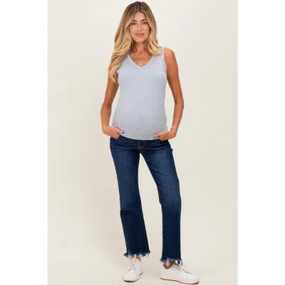 Pinkblush Distressed Hem Cropped Bootcut Maternity Jeans In Blue