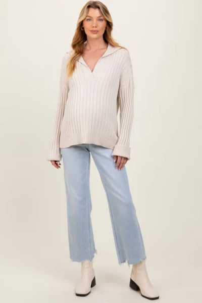 Pinkblush Distressed Hem Slim Wide Leg Maternity Jeans In Blue