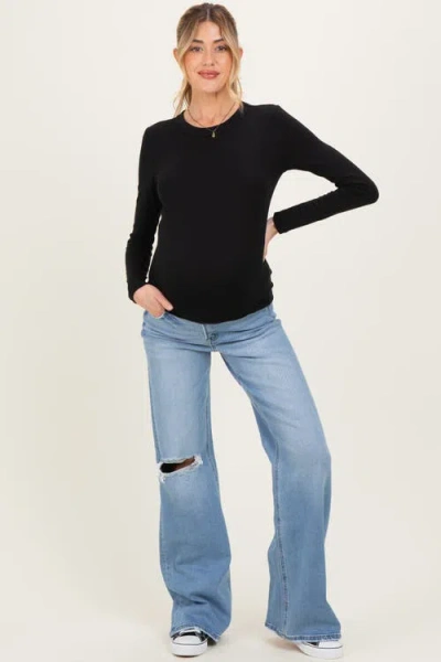 Pinkblush Distressed Knee Wide Leg Maternity Jeans In Blue