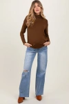 Pinkblush Distressed Open Knee Wide Leg Maternity Jeans In Brown