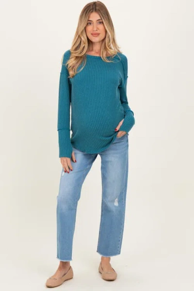 Pinkblush Distressed Raw Hem Cropped Straight Leg Maternity Jeans In Blue