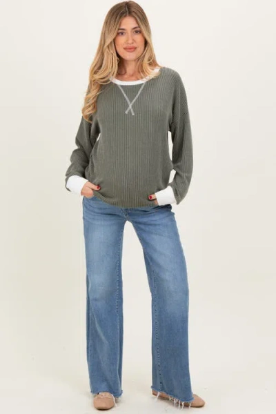 Pinkblush Distressed Relaxed Wide Leg Maternity Jeans In Gray
