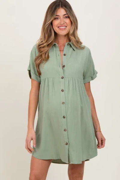 Pinkblush Dolman Sleeve Linen Shirt Dress In Green