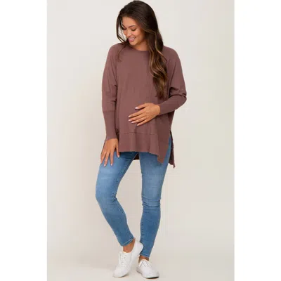 Pinkblush Dolman Sleeve Side Slit Sweater In Brown