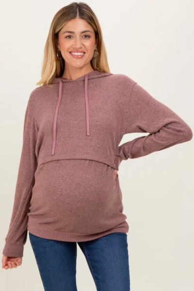 Pinkblush Double Layer Long Sleeve Nursing Hoodie In Brown