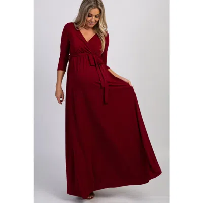 Pinkblush Draped 3/4 Sleeve Maternity Maxi Dress In Red