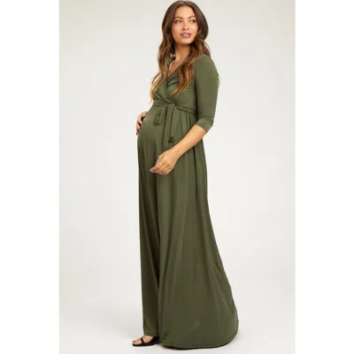 Pinkblush Draped 3/4 Sleeve Maxi Dress In Green