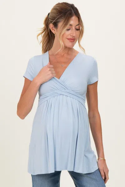 Pinkblush Draped Front Maternity Nursing Top In Blue