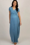 Pinkblush Draped Nursing Maxi Dress In Blue