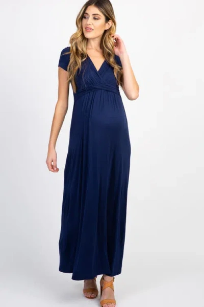 Pinkblush Draped Nursing Maxi Dress In Blue