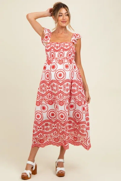 Pinkblush Embroidered Smocked Cutout Midi Dress In Red