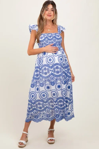 Pinkblush Embroidered Smocked Cutout Midi Dress In Multi